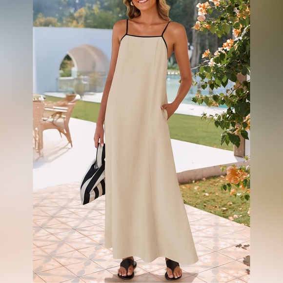 boutique Dresses & Skirts - NWT Cream Sleeveless Spaghetti Strap linen Sundress for Resort Wear cotton/linen